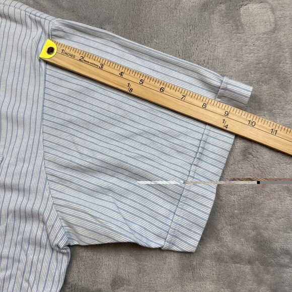 Vintage Haband Mens L Zip Front Shirt Blue Stripe 70s 80s Rockabilly Retro - Picture 5 of 7